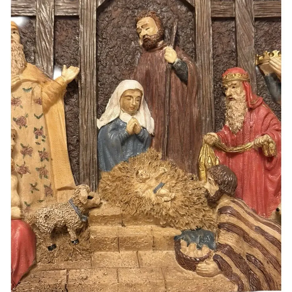 VINTAGE NATIVITY 3D WALL Decor Plaque HAND PAINTED Poly Stone FAST SHIP 3323-41